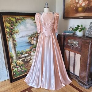peach bridesmaid dresses 80s The Chlo ~ heavenly rare Laura Ashley peach cotton 80s maxi dress  The  Pansy Garden